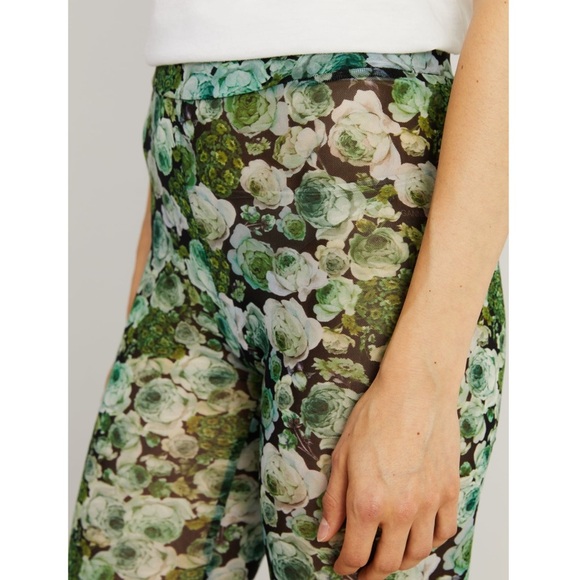 GANNI 70s Emerald Floral Print Stretch Mesh High Rise Semi-Sheer Leggings L - Picture 10 of 14